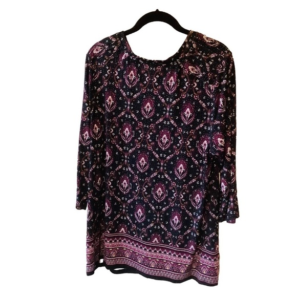 NEW Daniel Rainn Black Purplish/Brown Moody Floral Print Tunic Top 1X Stitch Fix - Picture 2 of 11